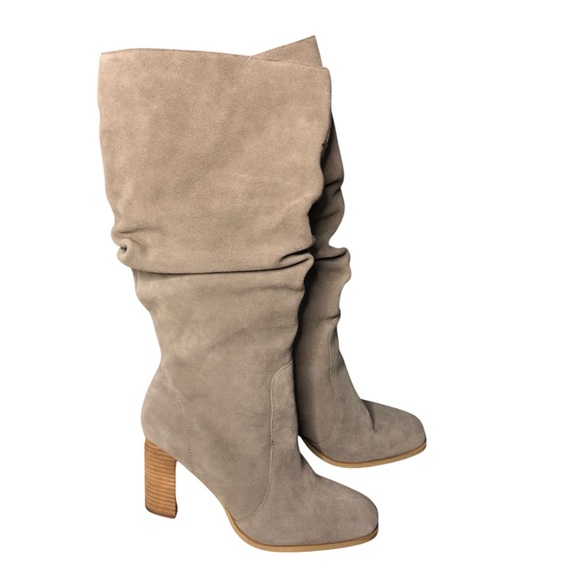 Splendid Sz 9 Taupe Slouch Suede Boots Style Gloria Heeled Square Toe Knee High - Picture 3 of 12